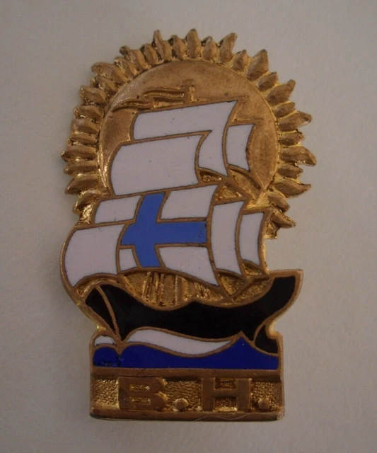 INSIGNE ANCIEN B.H. émaillé bateau et croix bleue DRAGO numéroté EUR 5