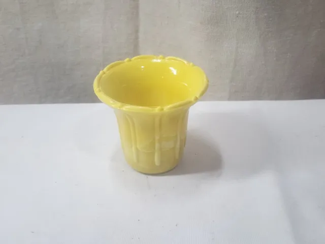 Vintage Yellow Akro Agate Slag Glass Planter Vase Scalloped Top 3” H
