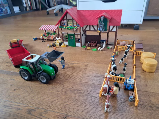 playmobil Bauernhof + Traktor + Gemüsestand + mobiles Förderband