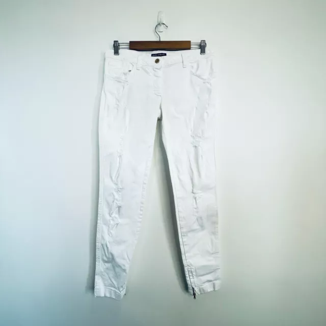 Dolce & Gabbana Size 46 14 White Distressed Straight Leg Denim Jeans Designer