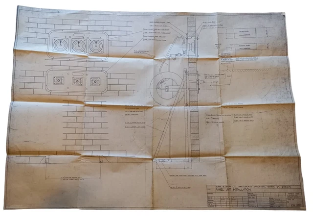 Large Vintage 1950's 1960's Engineering Blueprint, Display Piece, Art