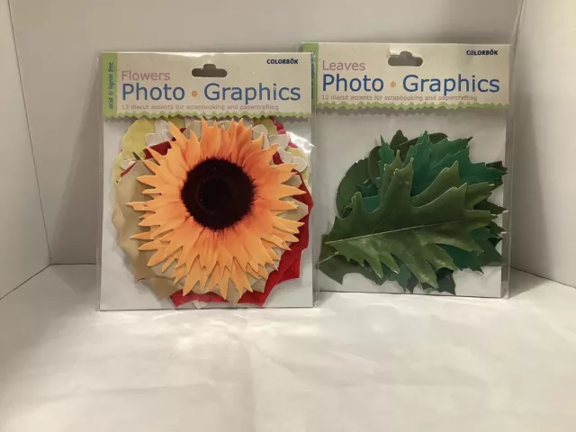 Colorbok Photographics FLOWERS - LEAVES  12 Accents For Scrapbooking Lot Of 2