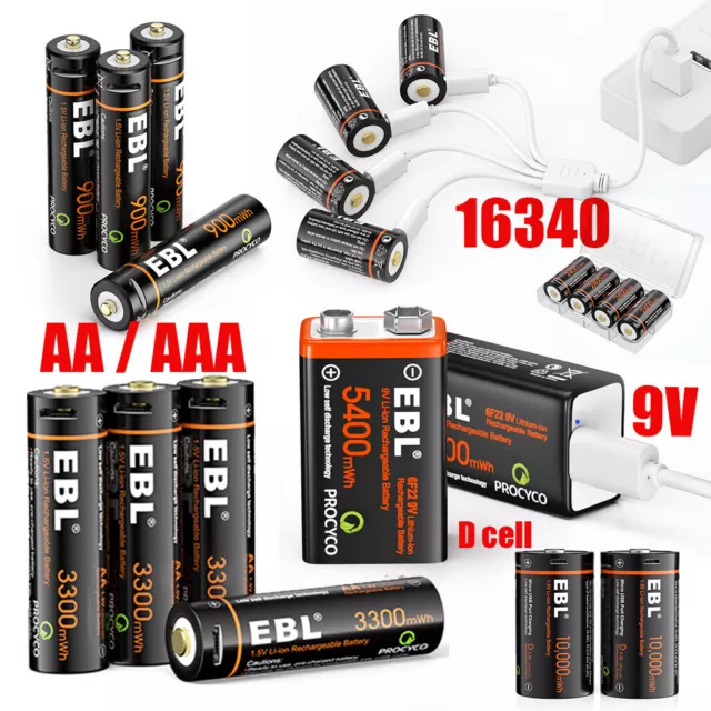 EBL 1.5V USB Rechargeable AA Lithium Battery 3300mwh Li-ion Batteries  +Cable Lot