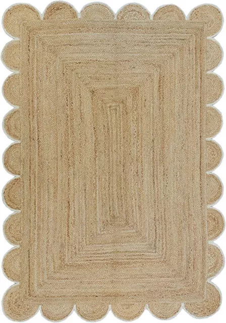 Scallop Rug Square Design Natural Jute Rug Area Carpet For Living Room Hallway