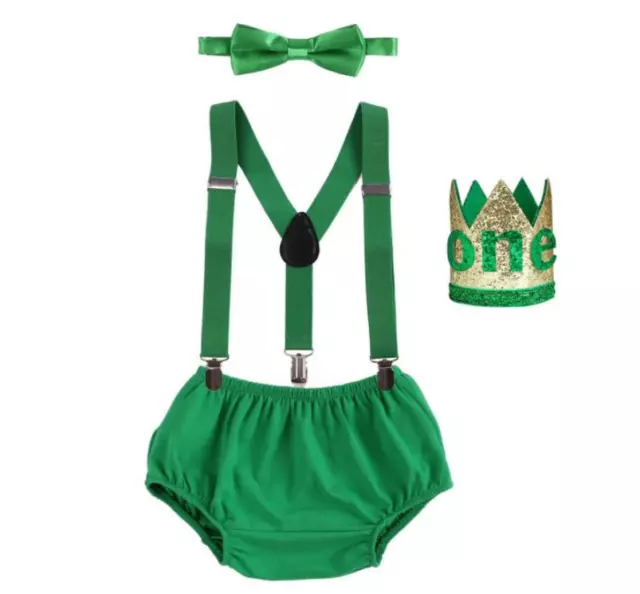 Baby boy first birthday outfit 4 Pcs Emerald Green and Gold Cake Smash Outfit