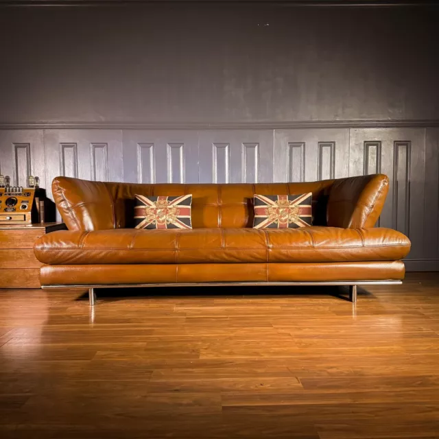 Leather 3 Seater Sofa 2 Retro Mid Century Danish Style Tan Brown Chesterfield