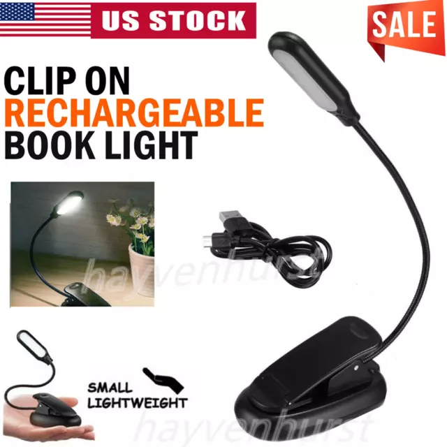 USB Rechargeable Mini LED Reading Book Light With Flexible Clip Desk Table Lamp