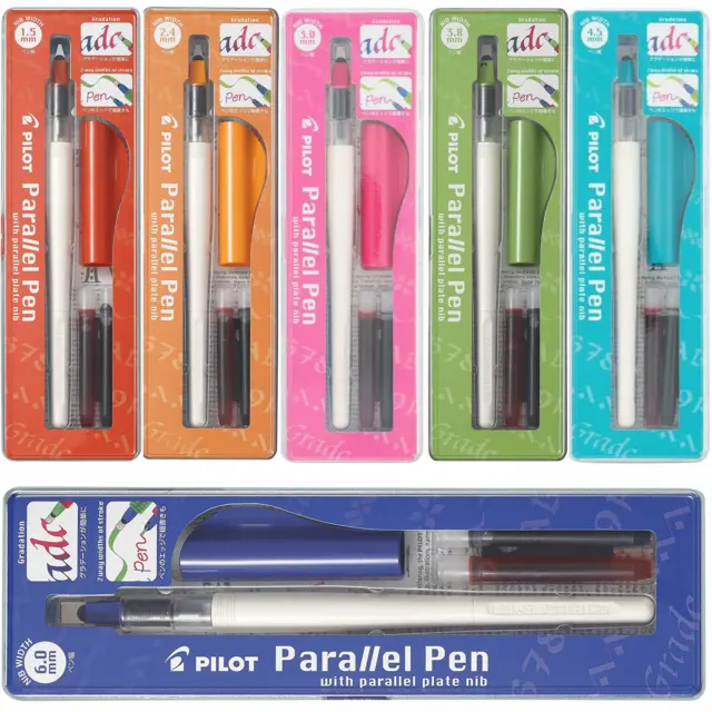 4 Pens Set) Pilot 1.5mm 2.4mm 3.8mm 6.0mm Parallel Plate Flat Nib