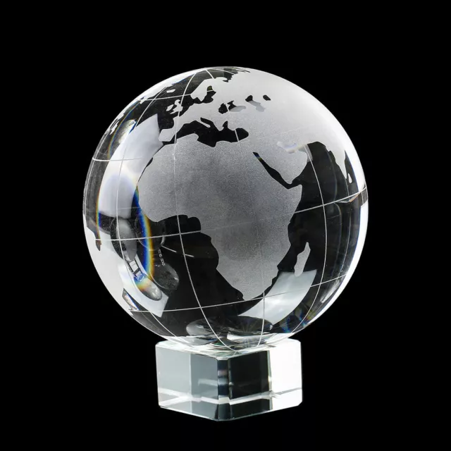 100mm Genuine Crystal World Globe Earth Sphere Etched Frosted Glass Ball