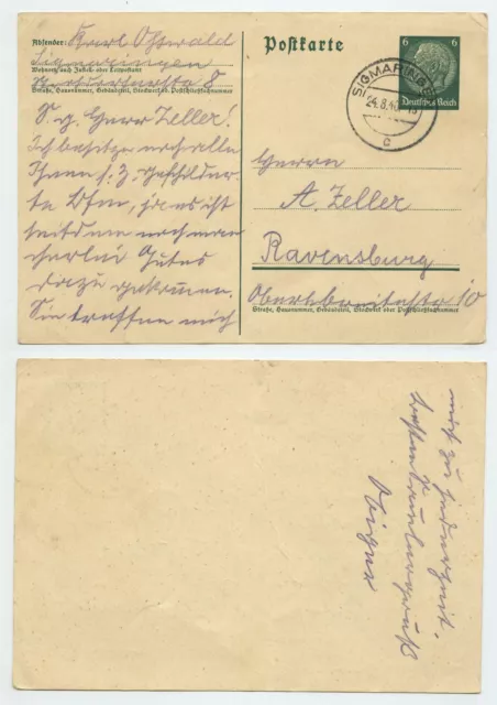 106755 - Ganzsache P 226 - Postkarte - Sigmaringen 24.8.1940 nach Ravensburg
