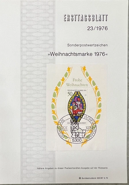 Ersttagsblatt Weihnachtsmarke 1976 Sonderpostwertzeichen