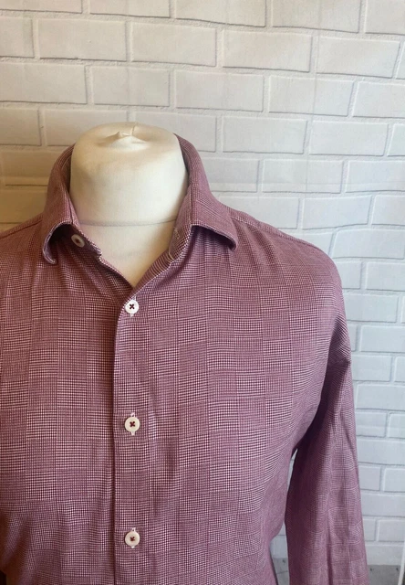 T.M. Camicia Lewin rosso bordeaux 16,5"" - 34,5"" polsino aderente con bottoni