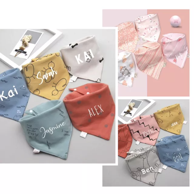 Personalised Baby Bibs Triangle Double Cotton Bandana Bibs Baby Boys Girls feed