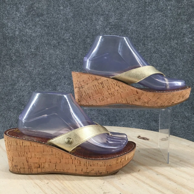 Sam Edelman Sandals Womens 9 M Romy Thong Wedge Slip On Gold Faux Leather Casual