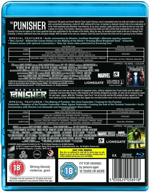 The Punisher & Punisher War Zone - 2 Movie Collection Blu-Ray BRAND NEW 2