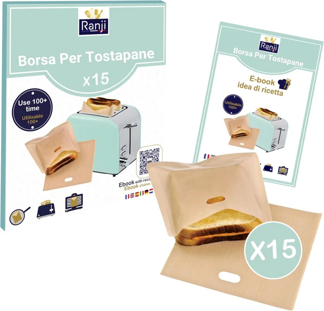 8 Sacchetti Antiaderenti Riutilizzabili Per Tostapane - 17x19 Cm In PTFE, Per Toast, Panini, Pizza E Riscaldamento - Senza BPA - 3