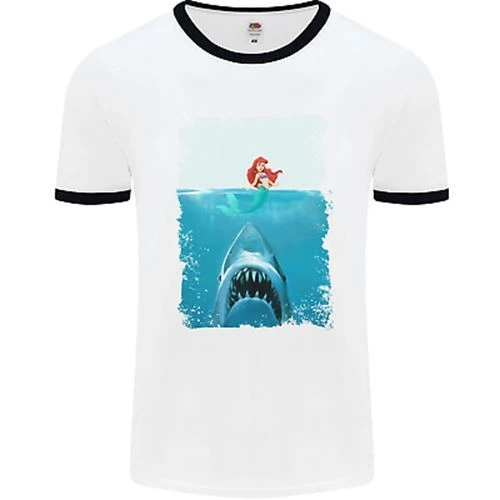 Funny Shark Parody Scuba Diving Fishing Mens White Ringer T-Shirt