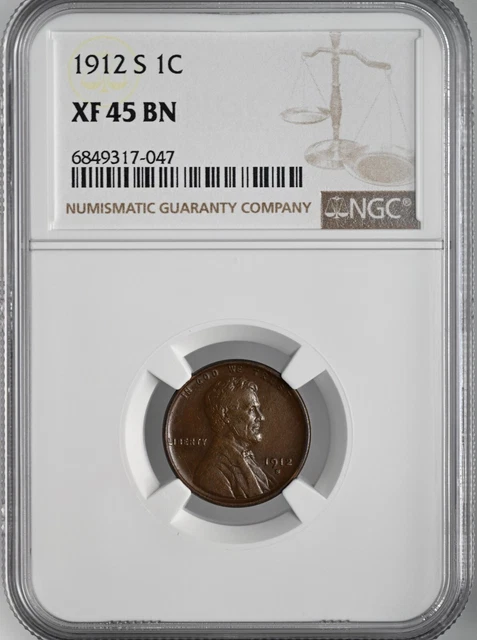 1912-S  1C Lincoln Wheat Cent  Ngc Xf45 Bn #6849317-047  Freshly Graded!