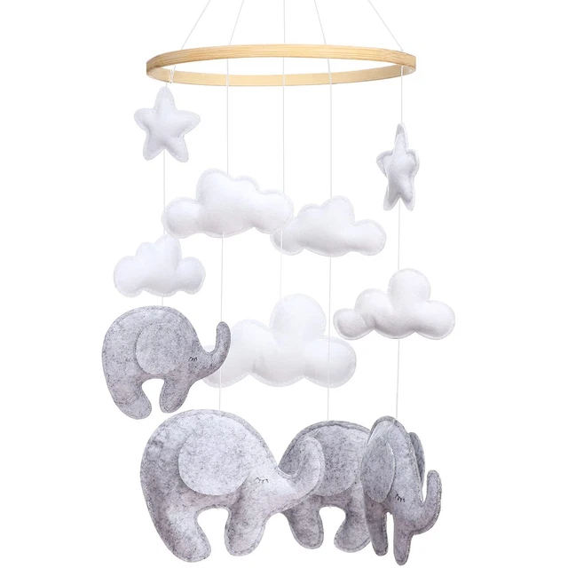Elephant Baby Crib Mobile Neutral Felt Nursery Ceiling Decoration Cloud and Star