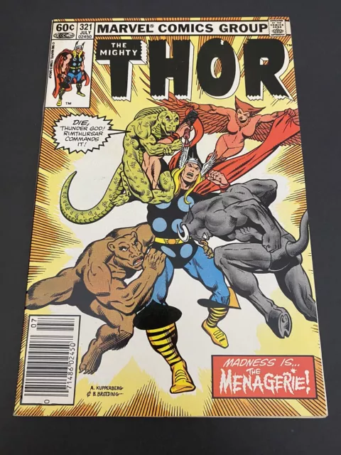 Thor 321, newsstand. 1st Menagerie. Beautiful VF/NM Bronze Age Marvel 1982