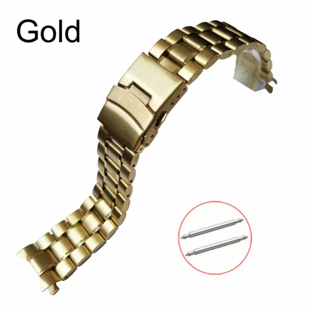 18-24mm Solid Stainless Steel Watch Band Double Secure Buckle Curved Metal Strap