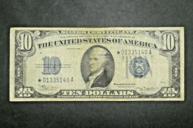 1934 A $10 Silver Certificate Star Note US Currency Paper Money