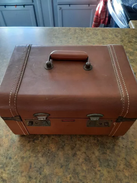 Antosek Train Case Make Up Luggage Leather 1950s Travel