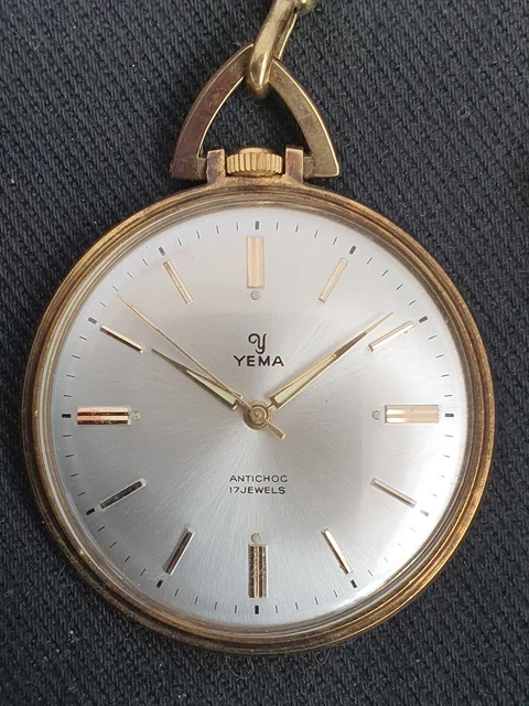 Taschenuhr mechanisch YEMA 17 Jewels Antichoc Handaufzug mit Kette