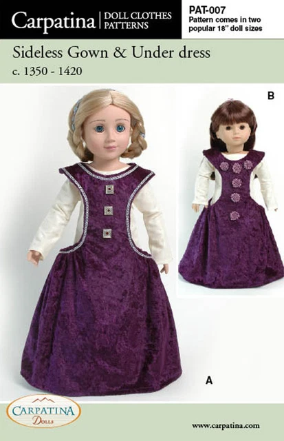 Medieval Doll Dress Printed Pattern Sized For 18" American Girl & Carpatina Doll