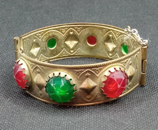 Ancient Antique Bronze Bracelet Amazing Viking Artifact RED Stones Authentic Old