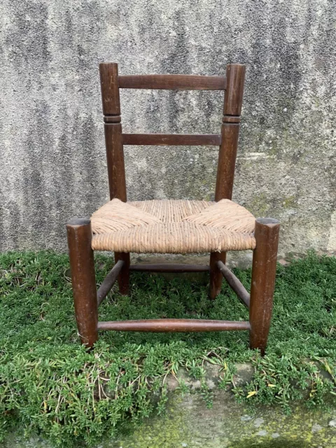 Chaise (petite) bois et paille, ancienne, pour poupée, petit enfant, ans  50-60