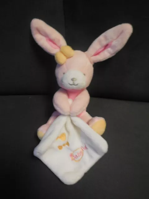 487/ doudou peluche pantin lapin rose mouchoir bonbon noeud BABY NAT'