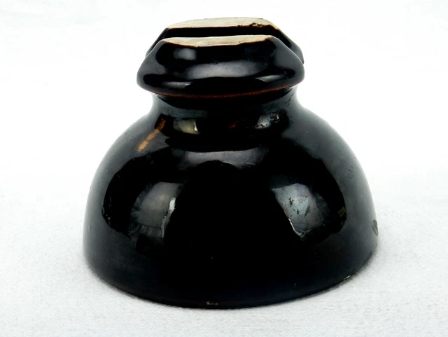 Antique Porcelain Electrical Insulator, High Voltage, Deep Brown/Black, #INSBN03 3