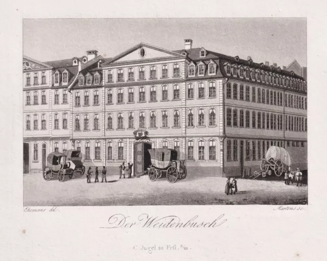 Frankfurt am Main Hotel Weidenbusch Aquatinta Radierung Martens/Ehemant 1830