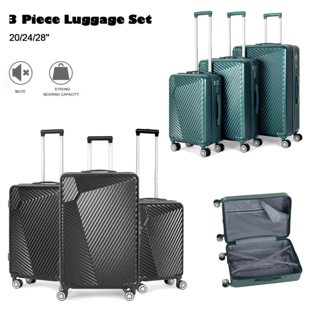 3 Piece Luggage Set 20/24/28'' ABS Hardshell Suitcase Spinner Trolley W/TSA lock