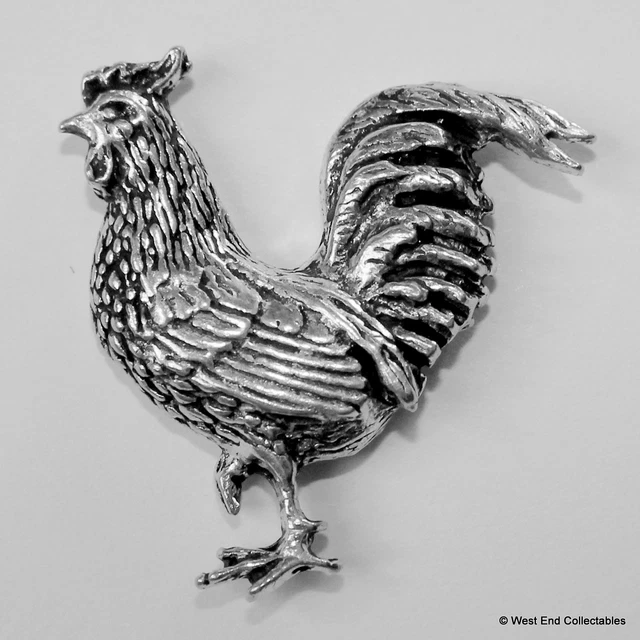 Vintage Jonette Jewelry Silver Pewter Rooster Pin - Morning Glory Farm Colors