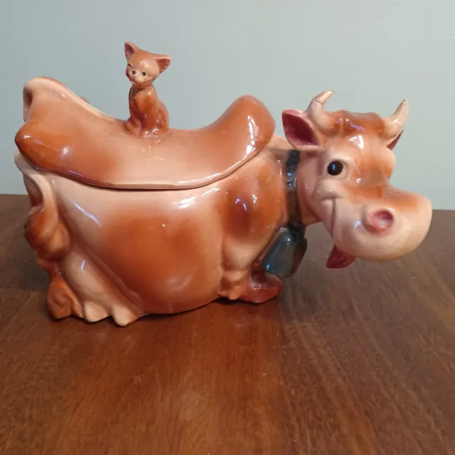 BRUSH MCCOY Ceramic Elsie COOKIE JAR COW with Winking CAT - W10 - USA