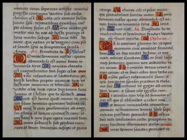 Handschrift Pergament Blatt aus Stundenbuch um 1500 viele farbige Initalen (36)