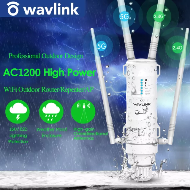 1200 Mbps Wavlink Dual Band AC1200 Outdoor WiFi Range Extender Booster POE High 2