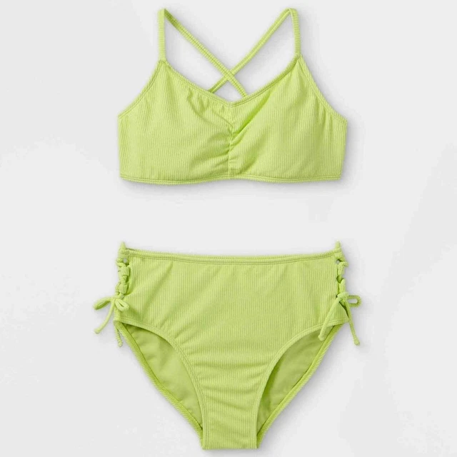 Art Class Girls' Straps Tankini Top Ribbed Two-Piece Bikini Yellow S (6/6X) NWT