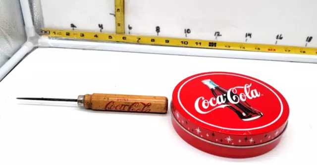 Vintage Coca-Cola Drink Coca-Cola Wood Handle Ice Pick + 2019 Small Round tin