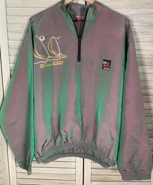 Vtg SURF STYLE O/S Pullover Windbreaker Jacket Iridescent Lizard St Croix USVI 3