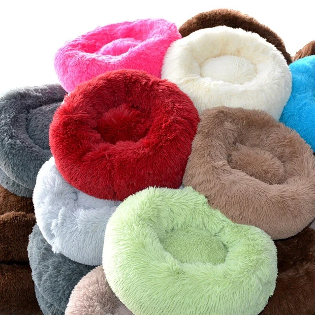 Donut Plush Pet Dog Cat Bed Fluffy Soft Warm Calming Bed Sleeping Kennel Nest 2