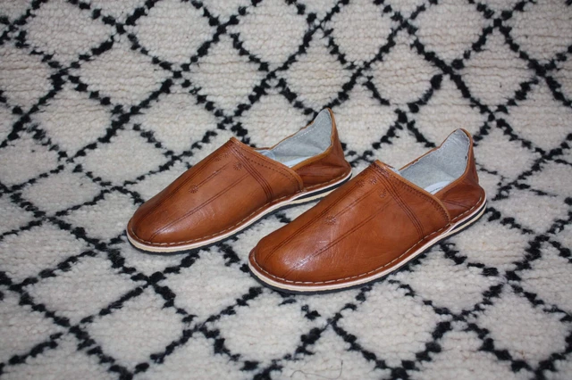 Babouches Berbères En Cuir Véritable - 100% Artisanales - Taille 40 - Marron