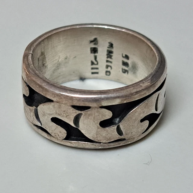 Vintage Taxco Mexico Sterling Silver Mens Band Ring Sz 10