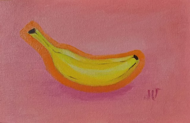 Pintura al óleo original Plátano Bodegón Frutas Decoración de la pared de...