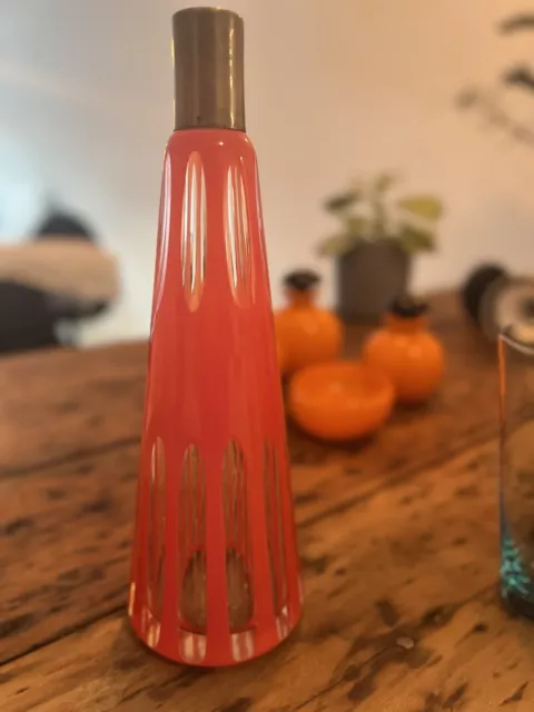 Vintage French Parisian 50s Vase Orange Cut Crystal Glass