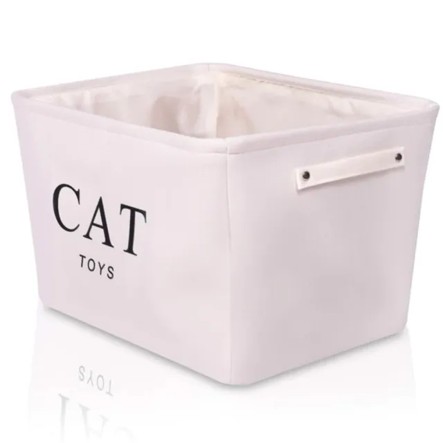 Storage Basket Rectangular with Handles 7.5''x16''x12.25'', White Canvas Cat