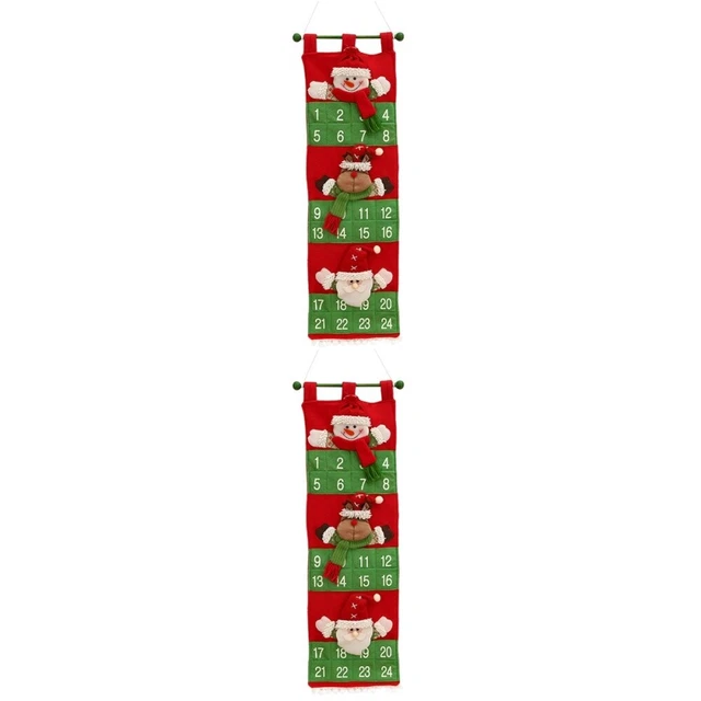 2 piezas Calendario de Adviento Colgante Santa Alce muñeco de nieve Navidad
