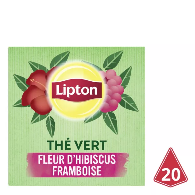 LOT DE 5 - LIPTON - Thé Vert Fleur Hibiscus et Framboise - boite de 20 sachets